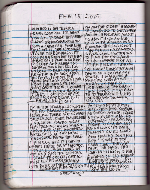 Esta es una foto del diario de cuatro escenas con anotaciones de Lynda Barry. Fuente: http://thenearsightedmonkey.tumblr.com/
